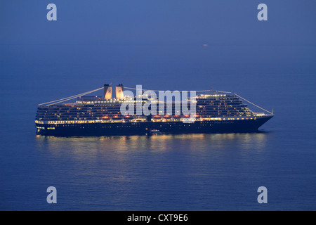 Cruise ship Europdam at dusk, on the Côte d'Azur, France, Mediterranean, Europe Stock Photo