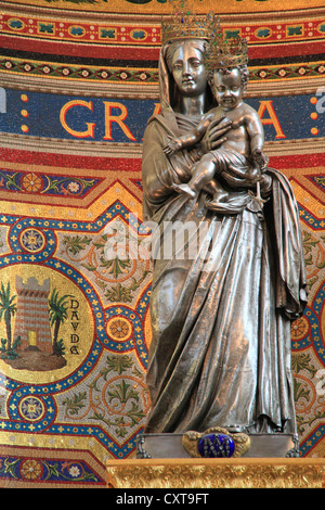 Silver statue of the Virgin and Child by Chanuel, church of Notre Dame de la Garde, Marseille, Bouches du Rhone, Stock Photo