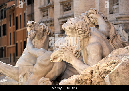 Triton with a winged horse on the Fontana di Trevi fountain, Trevi Fountain, Rome, Lazio region, Italy, Europe Stock Photo