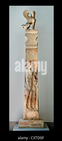 Marble stele grave markerof a youth and a little girl Archaic ca. 530 B.C. Greek Attic Marble Greece Stock Photo