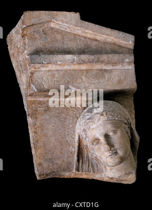 Fragment of a marble grave stele of a woman Greek Attic 400-390 BC daughter of Omenes Stock Photo