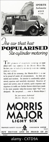 Original 1930s vintage print advertisement from English consumer magazine advertising Mprris Major six cylinder car Stock Photo