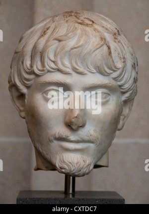 Ancient Roman marble portrait head of a young man with a short beard, Hadrianic or Early Antonine period, circa 117-161 AD, The Met, New York City Stock Photo