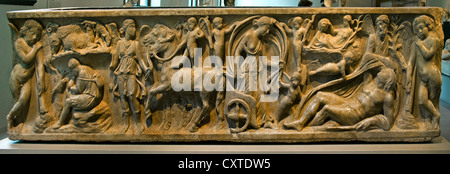 Marble sarcophagus with the myth Endymion a beautiful Shepherd loved bu the moon goddess Selene  Roman mid 2nd Century  Ad Stock Photo