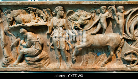 Marble sarcophagus with the myth Endymion a beautiful Shepherd loved bu the moon goddess Selene  Roman mid 2nd Century  Ad Stock Photo