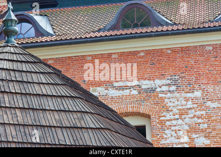 Brick wall and wooden roof of Benedictine monastery - Tyniec near Cracow, Poland Stock Photo