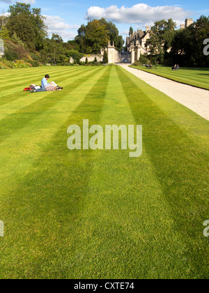 Endless lawn, Trinity College Oxford Stock Photo