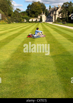 Endless lawn, Trinity College Oxford Stock Photo