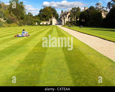 Endless lawn, Trinity College Oxford Stock Photo