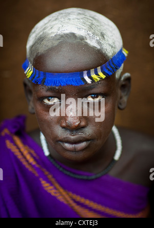 Bodi Tribe Woman With Headband, Hana Mursi, Omo Valley, Ethiopia Stock Photo