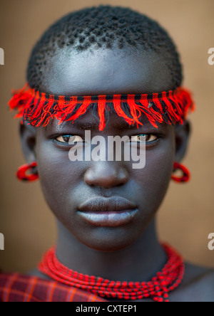 Miss Domoget, Bodi Tribe Woman With Headband, Hana Mursi, Omo Valley, Ethiopia Stock Photo