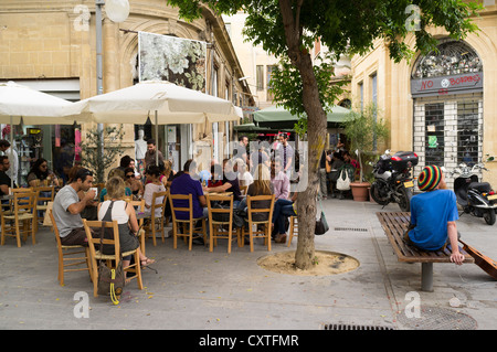 dh Phaneromeni square NICOSIA CYPRUS People street cafes in Old town south Nicosia back streets restaurant taverns Stock Photo