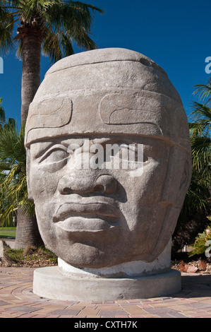 Olmec Colossal Head 8, copy (original in Xalapa, Mexico), International Museum of Art and Science, McAllen, Texas, USA Stock Photo