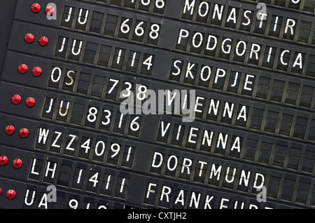detail of mechanical timetable airport board, tilted shot Stock Photo