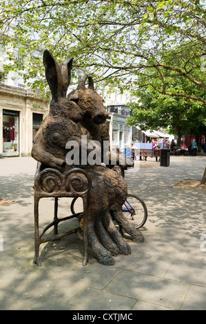 dh The Promenade CHELTENHAM GLOUCESTERSHIRE The Minotaur and the Hare bronze sculpture by Sophie Ryder england statue Stock Photo