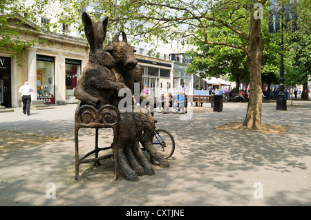 dh The Promenade CHELTENHAM GLOUCESTERSHIRE The Minotaur and the Hare bronze sculpture by Sophie Ryder modern art statue outdoor Stock Photo