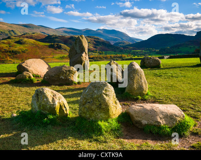 Castlerigg Stone Circle with High Rigg behind. Lake District National Park near Keswick, Cumbria, England. Stock Photo
