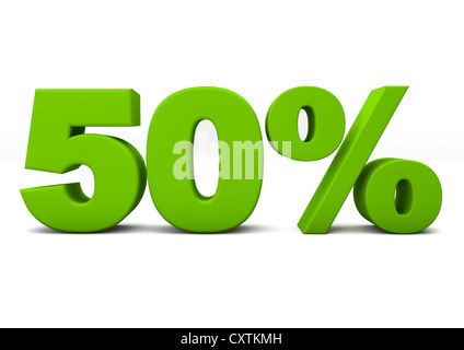 50 % Percent Symbol in green, isolated on a white background - Cutout Concept Image Stock Photo