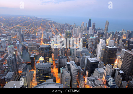 Aerial view of the city of Chicago at dusk Stock Photo