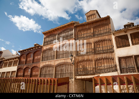 Balconies surrounding the Plaza del Coso in Peñafiel - Peñafiel, Valladolid Province, Castile and León, Spain Stock Photo