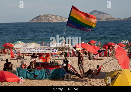Barraca  Drinks Stall on Ipanema Beach with Cagarras Islands Rio de Janeiro Brazil Stock Photo