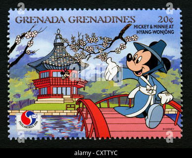 Grenada postage stamp - Disney cartoon characters - Mickey Mouse and Minnie Mouse at Hyang Wonjong Stock Photo