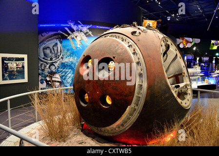 A model of the re-entry module used by Yuri Gagarin in Vostok spacecraft in 1961. Space Expo, Noordwijk, Netherlands. Stock Photo