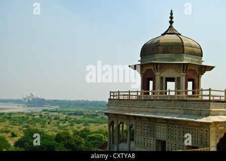 Musamman Burj, where Shah Jahan was imprisoned  and where he could look out at the Taj Mahal, the tomb of his beloved wife. Stock Photo