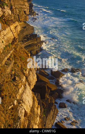 Azenhas do Mar, Cliffs at Praia das maças ( das maças Beach), Colares, Lisbon district, Sintra coast, Portugal, Europe Stock Photo