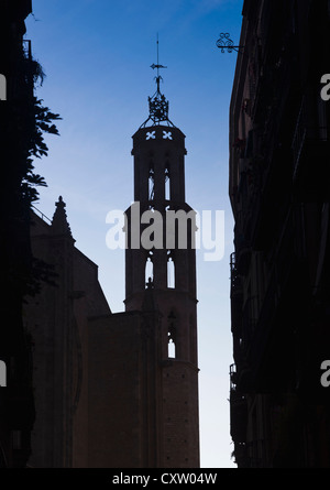 Barcelona, Spain. Spire of Basilica Santa Maria del Mar. Catalan Gothic architectural style. Stock Photo