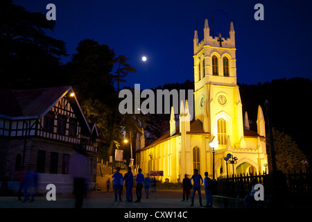 Night view of Christ Church in Shimla, India Stock Photo