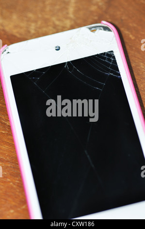 Broken screen on cell phone Stock Photo
