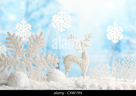 Christmas ornaments on snow. Stock Photo