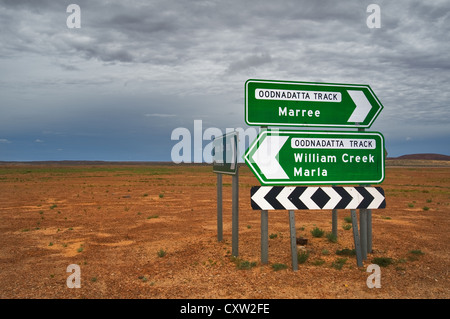 Road sign at the famous Oodnadatta Track in South Australia's desert. Stock Photo