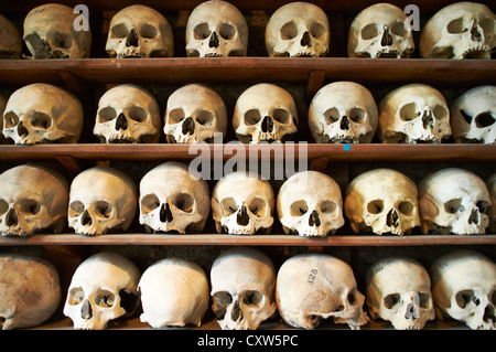 Human bones in the crypt of St Leonard's Church Hythe Kent UK
