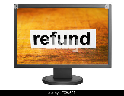 Refund text on monitor Stock Photo