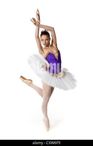 Teenage ballerina in purple and white tutu Stock Photo