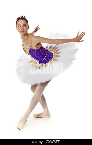 Teenage ballerina in purple and white tutu Stock Photo