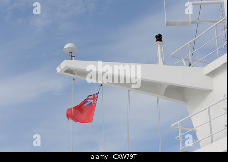 Superstructure of a ferry flying a red ensign. Bay of Biscay. 19Jun12
