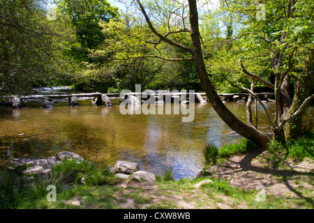 Tarr Steps Devon medieval clapper bridge Exmoor National Park, Somerset near Dulverton. Stock Photo