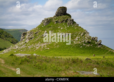 Castle Rock at the Valley of Rocks near Lynton in Devon, on the South West Coastal Path, Stock Photo