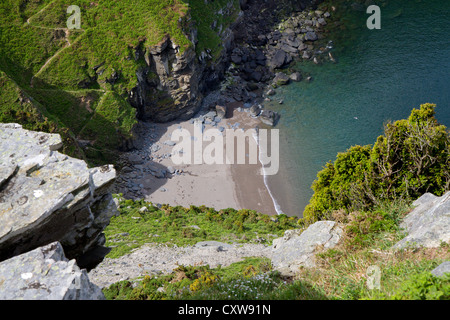 Valley of the Rocks near Lynton in Devon.  View from Castle Rock to the beach below. Stock Photo