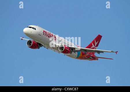 Air Malta Airbus A320 passenger jet plane in flight Stock Photo