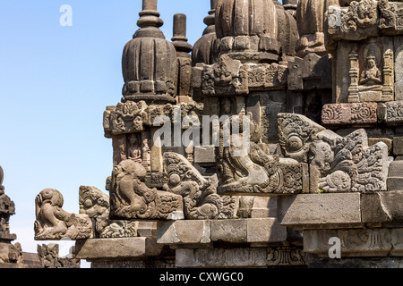 Bas-reliefs in Prambanan temple near Yogyakarta on Java island, Indonesia Stock Photo