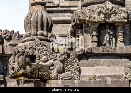 Bas-reliefs in Prambanan temple near Yogyakarta on Java island, Indonesia Stock Photo