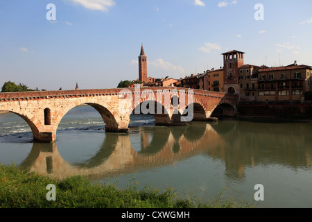 Ponte Pietra (Stone Bridge) on the Adige River, Verona, Italy Stock Photo