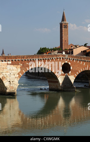 Ponte Pietra (Stone Bridge) on the Adige River, Verona, Italy Stock Photo