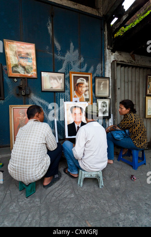 Portrait Artist in the Streets of Jakarta, Indonesia Stock Photo