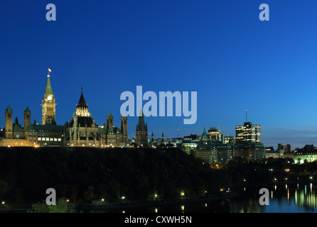 Canada, Ontario, Ottawa Skyline Panorama By Night Stock Photo