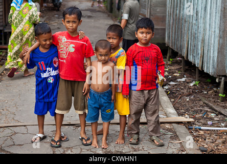 Joyful Children posing for the Camera in Banjarmasin, Indonesia Stock Photo